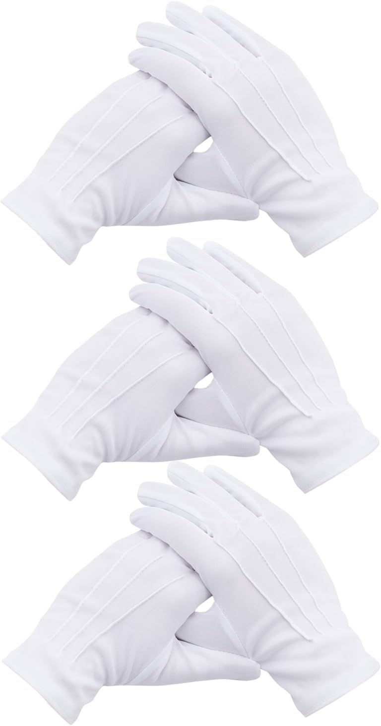 Vonokee Parade 3 Pairs White Uniform Gloves - Formal Tuxedo Costume Honor Guard Police Server Funeral Gloves - Image 1